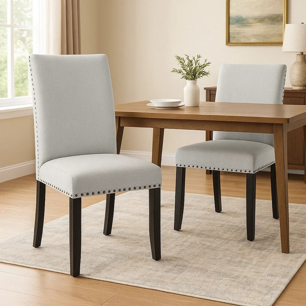 Viem Dining Chair Set of 2, Black Wood, Gray Fabric Seat, Nailhead Trim - BM340154