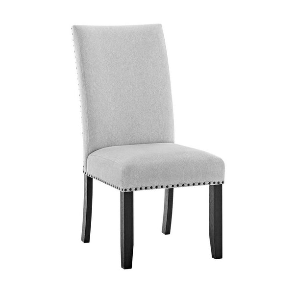 Viem Dining Chair Set of 2, Black Wood, Gray Fabric Seat, Nailhead Trim - BM340154