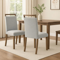 Koji Dining Chair Set of 2, Gray Fabric Padded Seat, Brown Wood Frame - BM340156