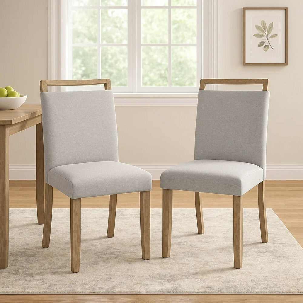 Koji Dining Chair Set of 2, Gray Fabric Padded Seat, Brown Wood Frame - BM340156