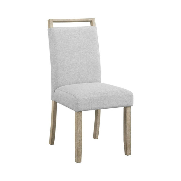 Koji Dining Chair Set of 2, Gray Fabric Padded Seat, Brown Wood Frame - BM340156