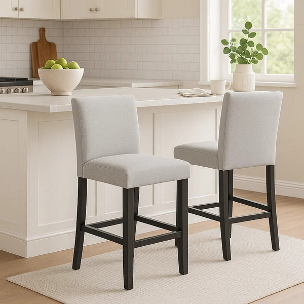 Riac Set of 2 Counter Height Chairs, Black Wood, Dove Gray Fabric Seat - BM340157