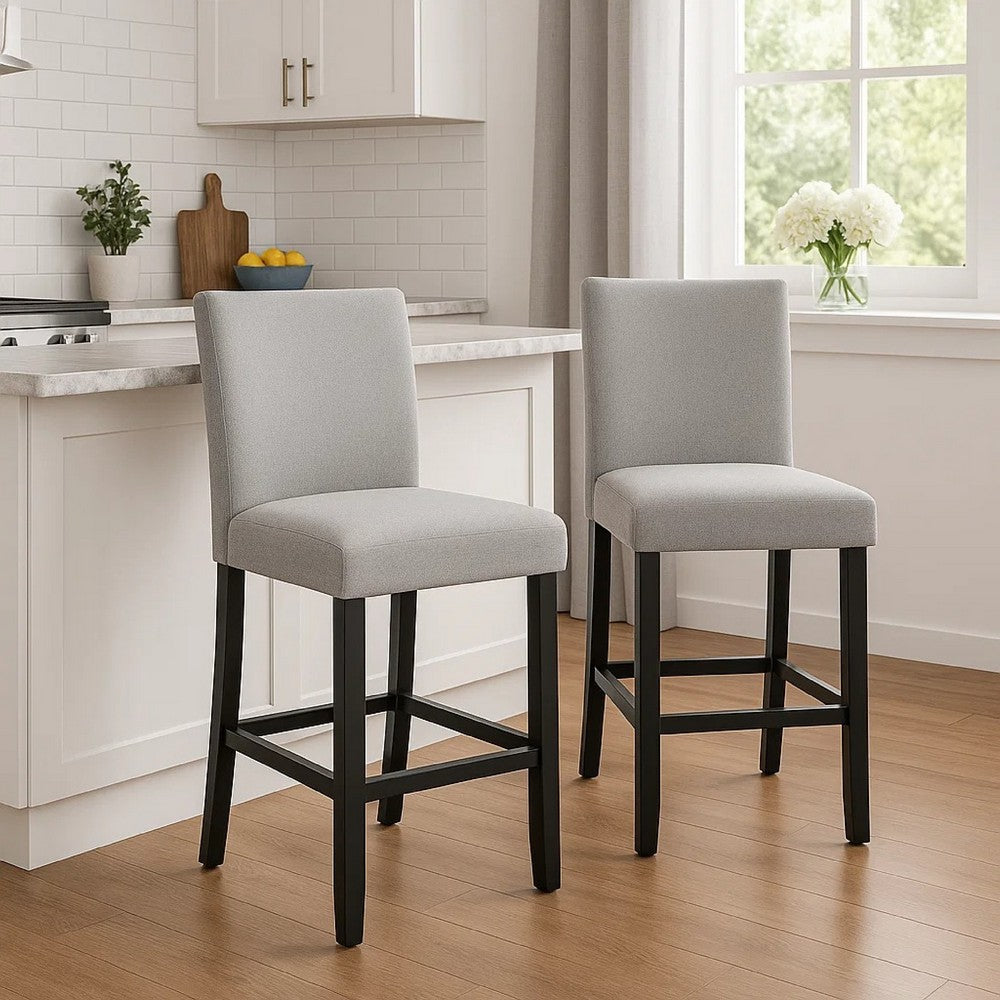 Riac Set of 2 Counter Height Chairs, Black Wood, Dove Gray Fabric Seat - BM340157