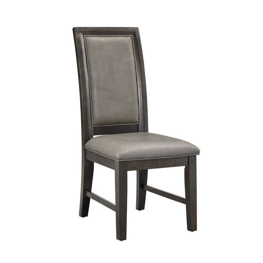 Jefy Side Dining Chair Set of 2, Gray Faux Leather, Espresso Brown Wood - BM340159