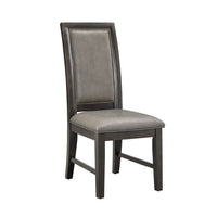 Jefy Side Dining Chair Set of 2, Gray Faux Leather, Espresso Brown Wood - BM340159
