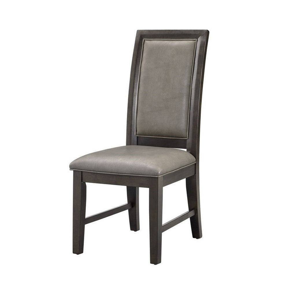 Jefy Side Dining Chair Set of 2, Gray Faux Leather, Espresso Brown Wood - BM340159