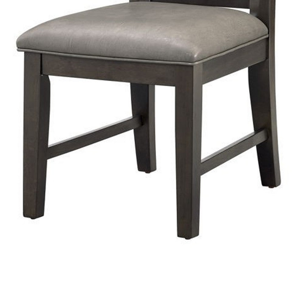 Jefy Side Dining Chair Set of 2, Gray Faux Leather, Espresso Brown Wood - BM340159