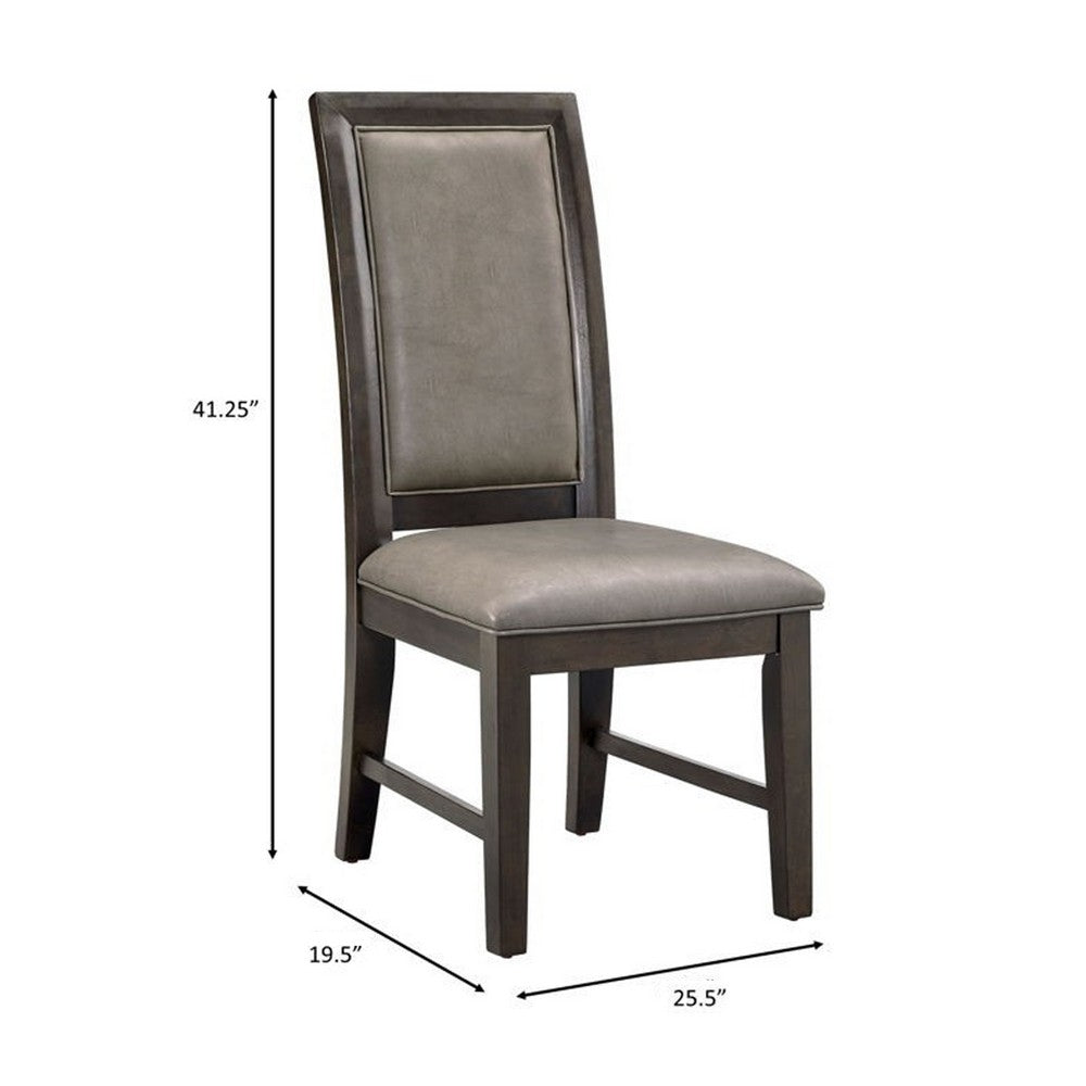 Jefy Side Dining Chair Set of 2, Gray Faux Leather, Espresso Brown Wood - BM340159