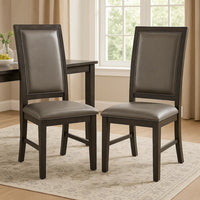 Jefy Side Dining Chair Set of 2, Gray Faux Leather, Espresso Brown Wood - BM340159