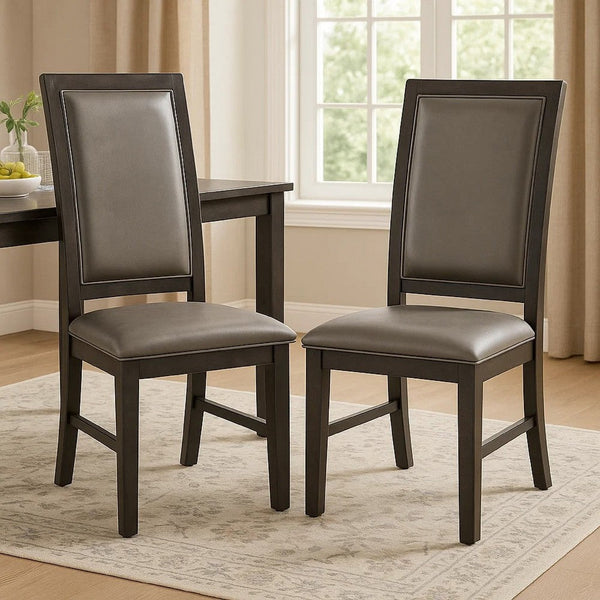 Jefy Side Dining Chair Set of 2, Gray Faux Leather, Espresso Brown Wood - BM340159