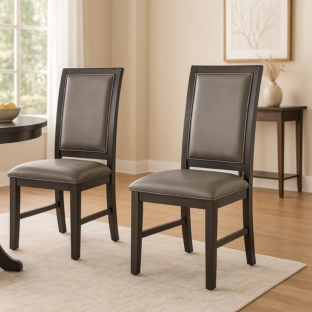 Jefy Side Dining Chair Set of 2, Gray Faux Leather, Espresso Brown Wood - BM340159