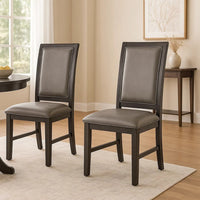 Jefy Side Dining Chair Set of 2, Gray Faux Leather, Espresso Brown Wood - BM340159