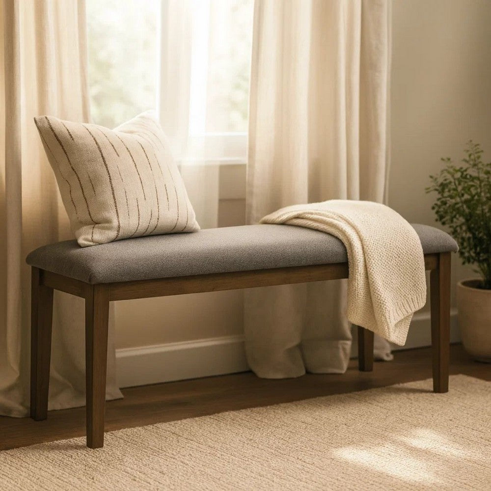 Lyoi Dining Bench, 47 Inch Gray Rectangular Fabric Seat, Brown Wood - BM340163