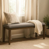 Lyoi Dining Bench, 47 Inch Gray Rectangular Fabric Seat, Brown Wood - BM340163