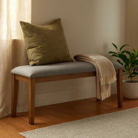 Lyoi Dining Bench, 47 Inch Gray Rectangular Fabric Seat, Brown Wood - BM340163