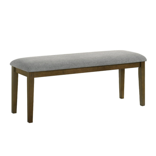 Lyoi Dining Bench, 47 Inch Gray Rectangular Fabric Seat, Brown Wood - BM340163