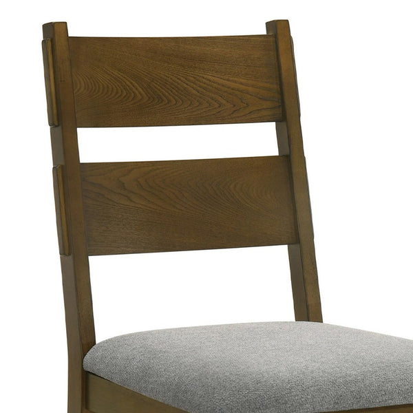 Lyoi Dining Chair Set of 2, Gray Padded Fabric Seat, Brown Wood Legs - BM340164