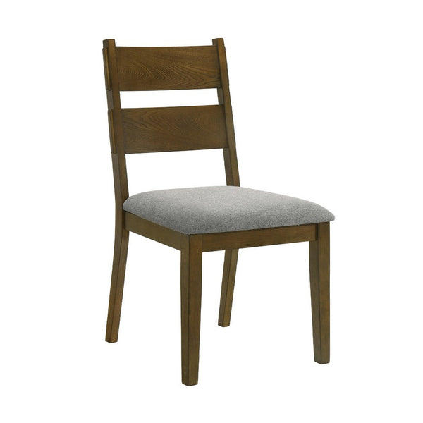 Lyoi Dining Chair Set of 2, Gray Padded Fabric Seat, Brown Wood Legs - BM340164
