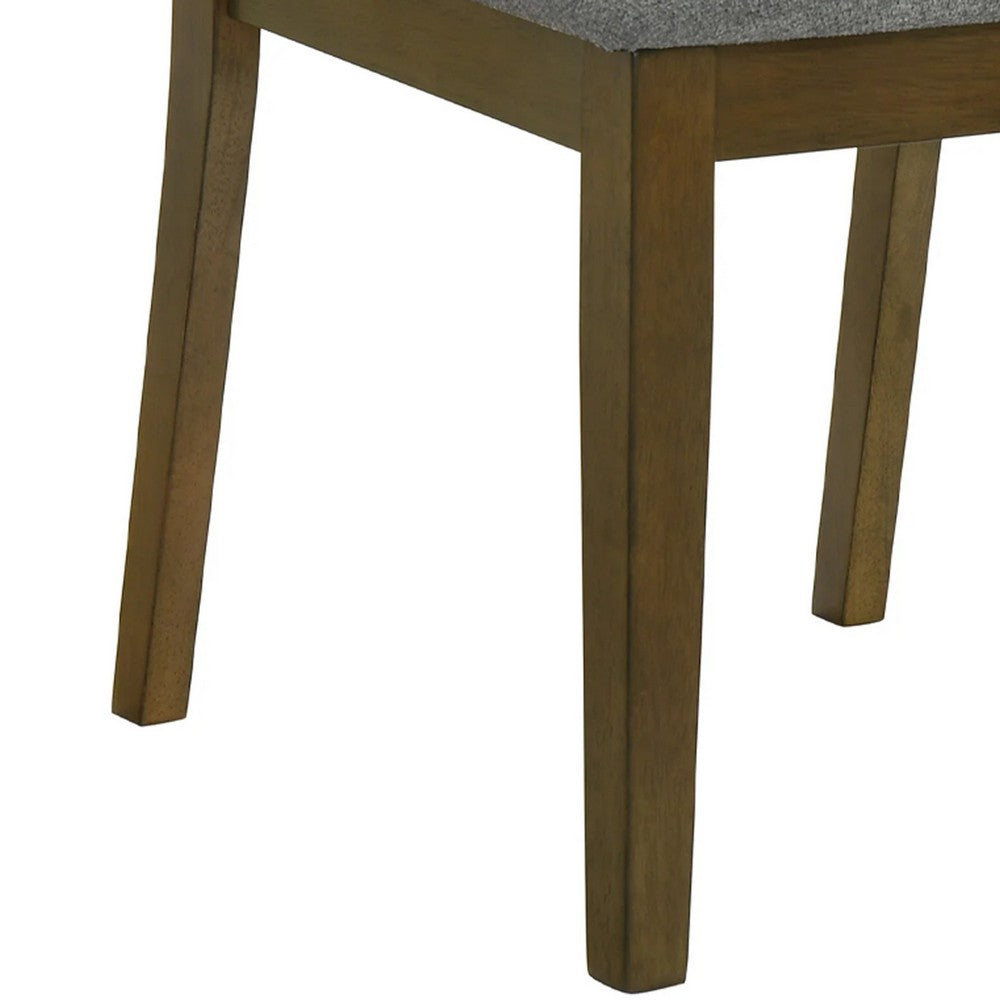 Lyoi Dining Chair Set of 2, Gray Padded Fabric Seat, Brown Wood Legs - BM340164