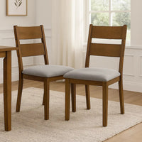 Lyoi Dining Chair Set of 2, Gray Padded Fabric Seat, Brown Wood Legs - BM340164