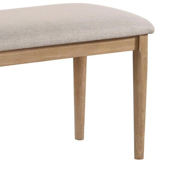 Aruk Dining Bench, 47 Inch Khaki Rectangular Fabric Seat, Brown Wood - BM340165