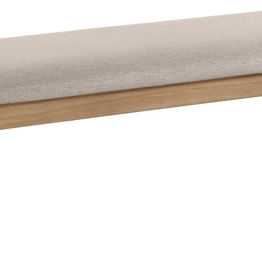 Aruk Dining Bench, 47 Inch Khaki Rectangular Fabric Seat, Brown Wood - BM340165