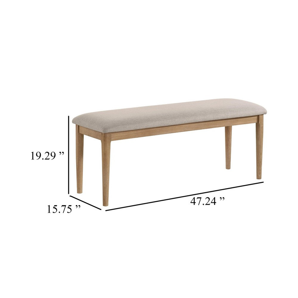 Aruk Dining Bench, 47 Inch Khaki Rectangular Fabric Seat, Brown Wood - BM340165