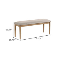 Aruk Dining Bench, 47 Inch Khaki Rectangular Fabric Seat, Brown Wood - BM340165
