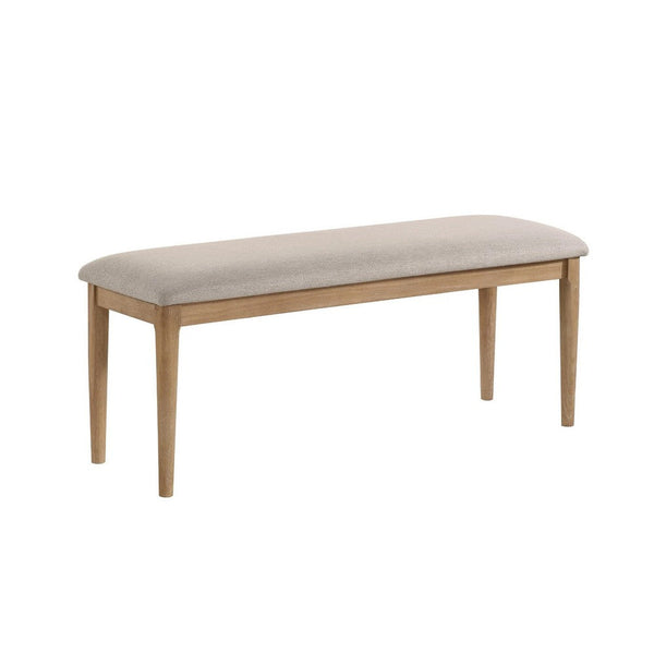 Aruk Dining Bench, 47 Inch Khaki Rectangular Fabric Seat, Brown Wood - BM340165