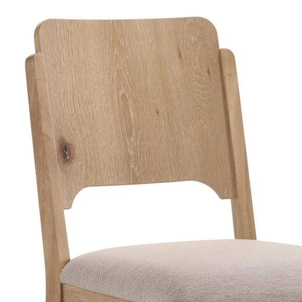 Aruk Dining Chair Set of 2, Khaki Padded Fabric Seat, Brown Wood Legs - BM340166
