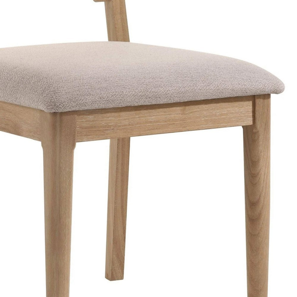 Aruk Dining Chair Set of 2, Khaki Padded Fabric Seat, Brown Wood Legs - BM340166