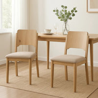 Aruk Dining Chair Set of 2, Khaki Padded Fabric Seat, Brown Wood Legs - BM340166