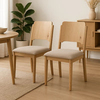 Aruk Dining Chair Set of 2, Khaki Padded Fabric Seat, Brown Wood Legs - BM340166