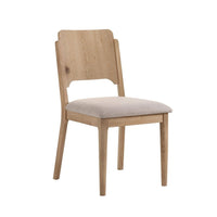 Aruk Dining Chair Set of 2, Khaki Padded Fabric Seat, Brown Wood Legs - BM340166