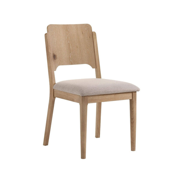 Aruk Dining Chair Set of 2, Khaki Padded Fabric Seat, Brown Wood Legs - BM340166