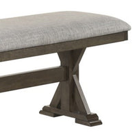 Omal Dining Bench, Brown Wood, 53 Inch Rectangular Gray Fabric Seat - BM340168