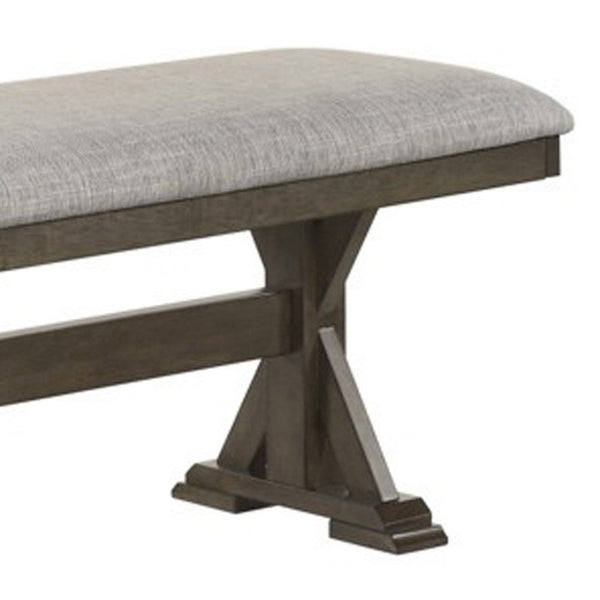 Omal Dining Bench, Brown Wood, 53 Inch Rectangular Gray Fabric Seat - BM340168