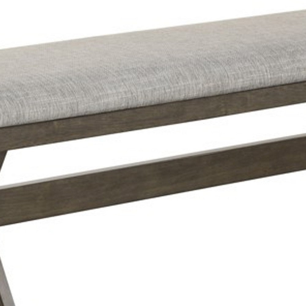 Omal Dining Bench, Brown Wood, 53 Inch Rectangular Gray Fabric Seat - BM340168