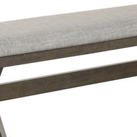 Omal Dining Bench, Brown Wood, 53 Inch Rectangular Gray Fabric Seat - BM340168