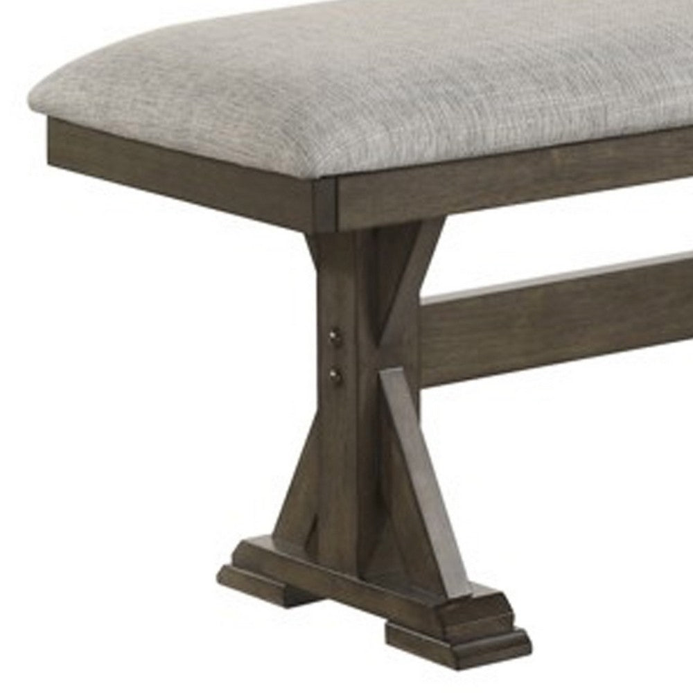 Omal Dining Bench, Brown Wood, 53 Inch Rectangular Gray Fabric Seat - BM340168