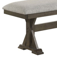 Omal Dining Bench, Brown Wood, 53 Inch Rectangular Gray Fabric Seat - BM340168