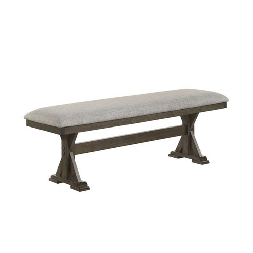 Omal Dining Bench, Brown Wood, 53 Inch Rectangular Gray Fabric Seat - BM340168