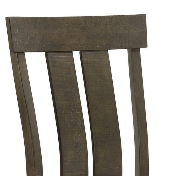 Omal Set of 2 Dining Chairs, Brown Wood Slatted Back, Gray Fabric Seat - BM340169