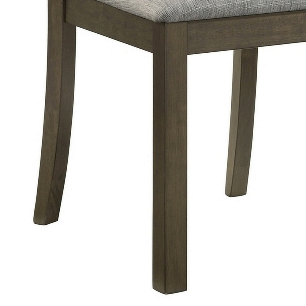 Omal Set of 2 Dining Chairs, Brown Wood Slatted Back, Gray Fabric Seat - BM340169