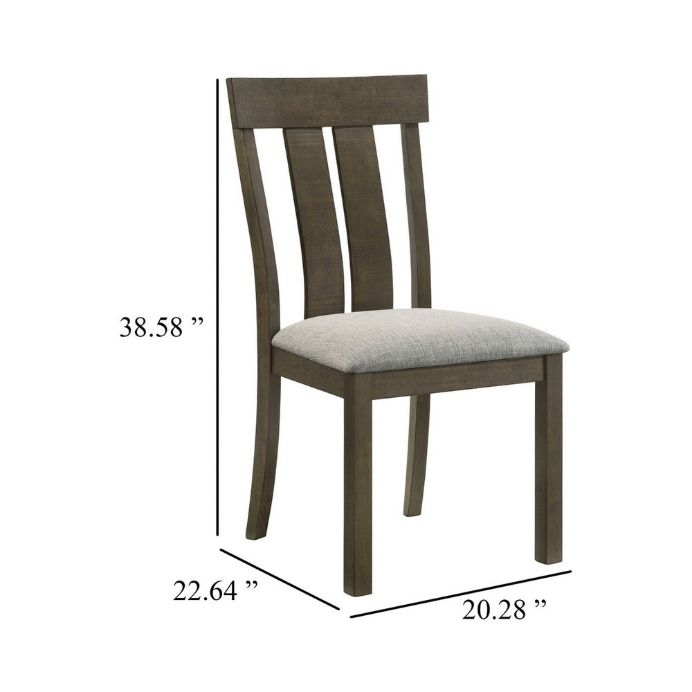 Omal Set of 2 Dining Chairs, Brown Wood Slatted Back, Gray Fabric Seat - BM340169