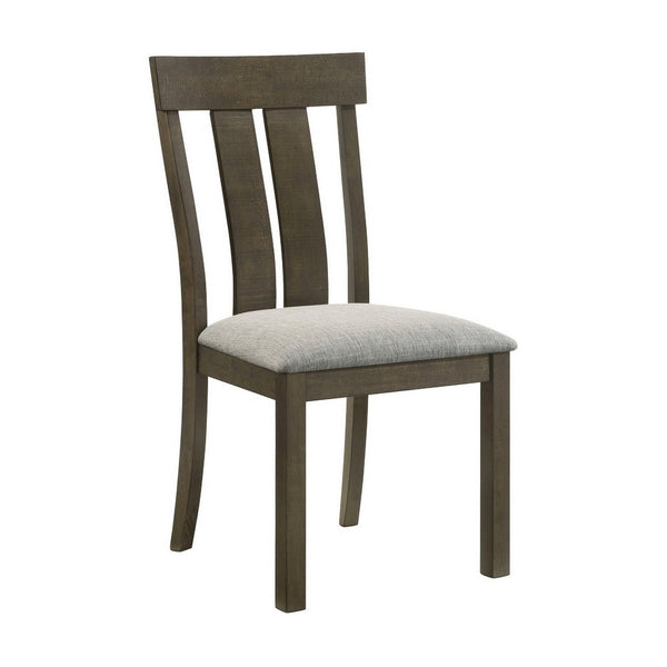 Omal Set of 2 Dining Chairs, Brown Wood Slatted Back, Gray Fabric Seat - BM340169