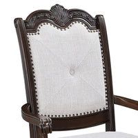 Cary Dining Armchair Set of 2, Beige Linen, Scrolled Coffee Brown Wood - BM340171