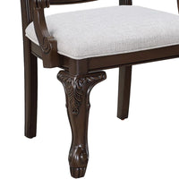 Cary Dining Armchair Set of 2, Beige Linen, Scrolled Coffee Brown Wood - BM340171