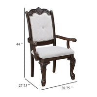 Cary Dining Armchair Set of 2, Beige Linen, Scrolled Coffee Brown Wood - BM340171