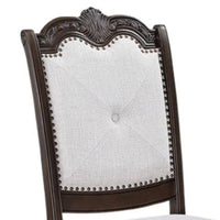Cary Side Dining Chair Set of 2, Beige Linen, Scrolled Coffee Brown Wood - BM340172